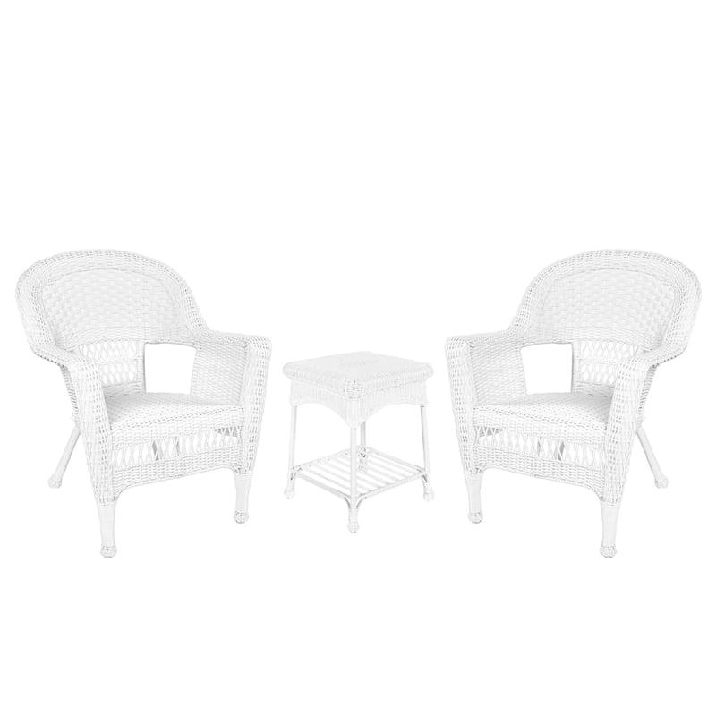 Jeco 3 Piece Wicker Conversation Set in White without Cushion