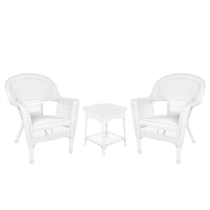 Jeco 3 Piece Wicker Conversation Set in White without Cushion