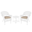 Jeco 3 Piece Wicker Conversation Set in White with Tan Cushions