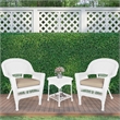 Jeco 3 Piece Wicker Conversation Set in White with Tan Cushions