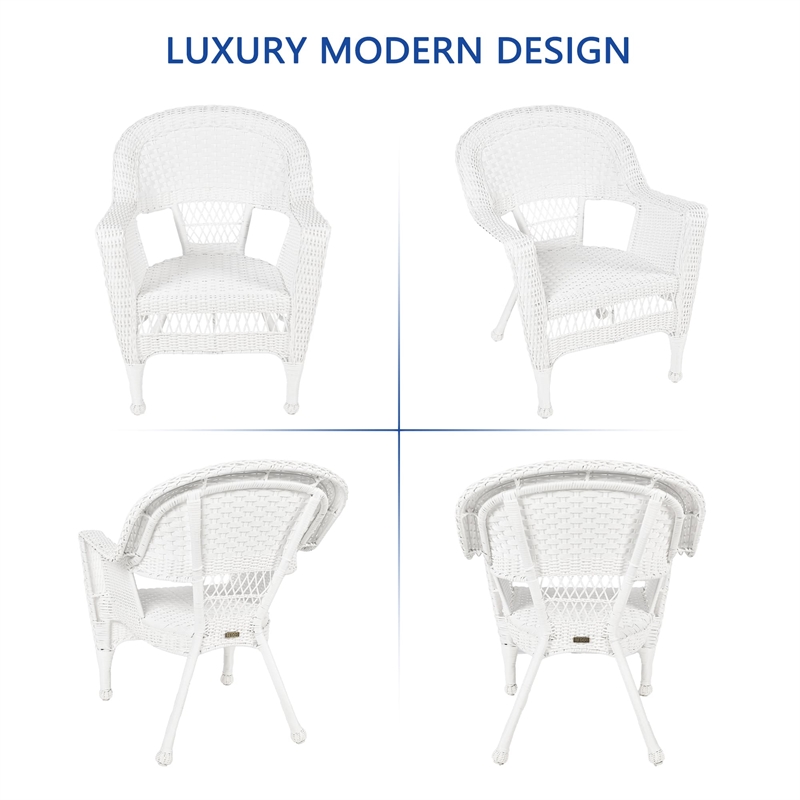 Jeco 3 Piece Wicker Conversation Set in White with Tan Cushions