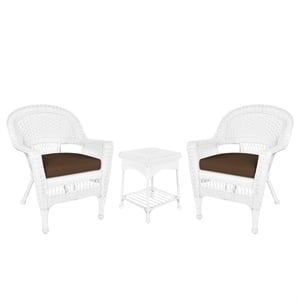 Jeco 3 Piece Wicker Conversation Set in White with Brown Cushions