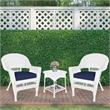 Jeco 3 Piece Wicker Conversation Set in White with Blue Cushions