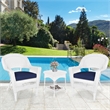 Jeco 3 Piece Wicker Conversation Set in White with Blue Cushions
