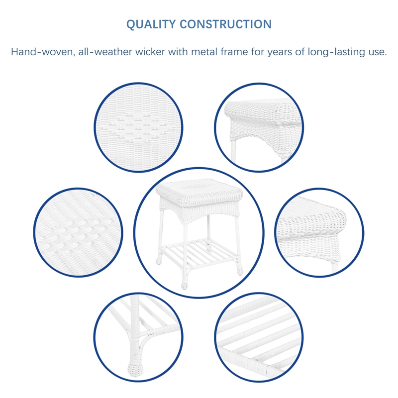 Jeco 3 Piece Wicker Conversation Set in White with Blue Cushions