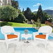 Jeco 3 Piece Wicker Conversation Set in White with Orange Cushions