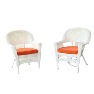 Jeco Wicker Chair in White with Orange Cushion (Set of 4)