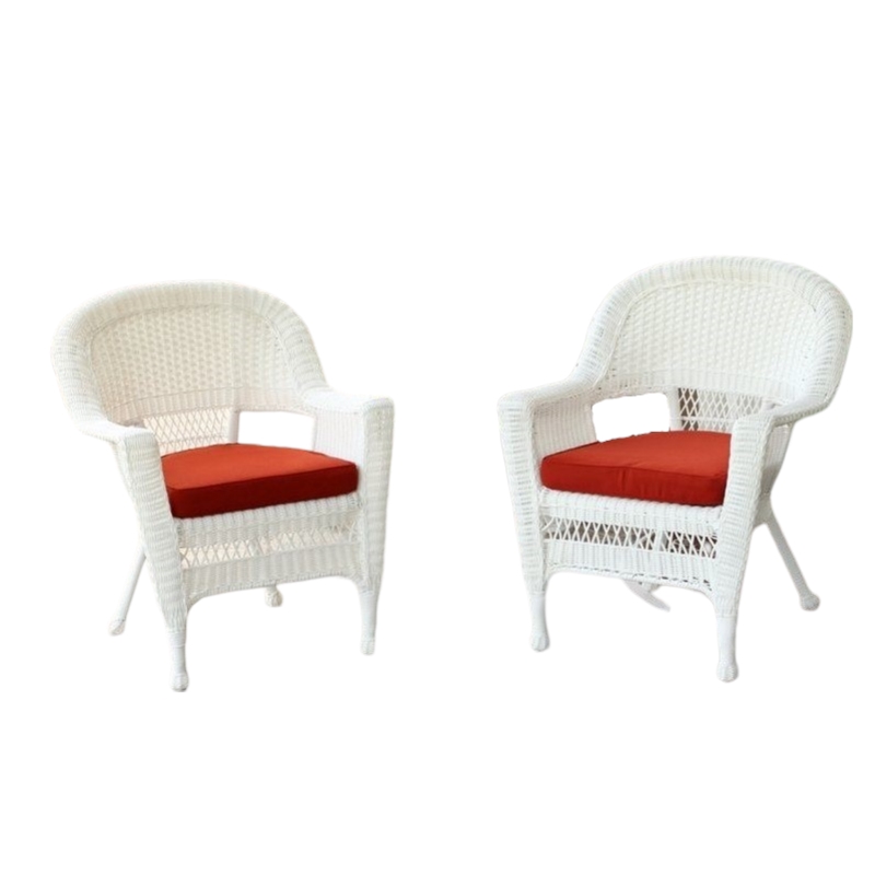 Jeco Wicker Chair in White with Red Cushion (Set of 4)