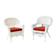 Jeco Wicker Chair in White with Red Cushion (Set of 4)