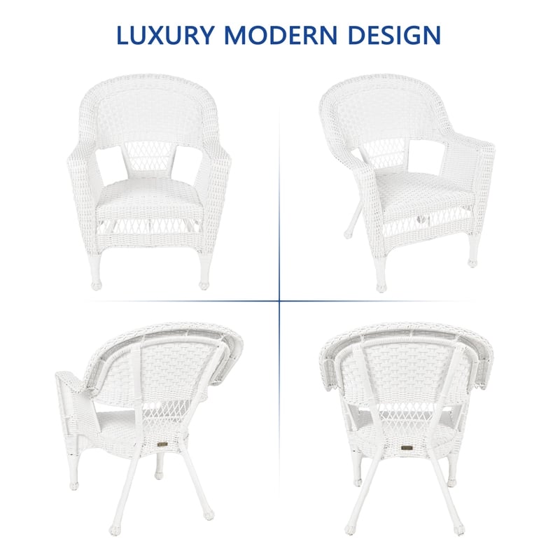 Jeco Wicker / Rattan Chair in White with Tan Cushion (Set of 2)