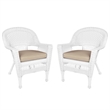 Jeco Wicker / Rattan Chair in White with Tan Cushion (Set of 2)