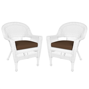 Jeco Wicker Chair in White with Brown Cushion (Set of 2)