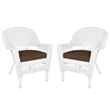 Jeco Wicker Chair in White with Brown Cushion (Set of 2)