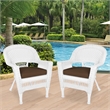 Jeco Wicker Chair in White with Brown Cushion (Set of 2)