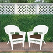 Jeco Wicker Chair in White with Brown Cushion (Set of 2)