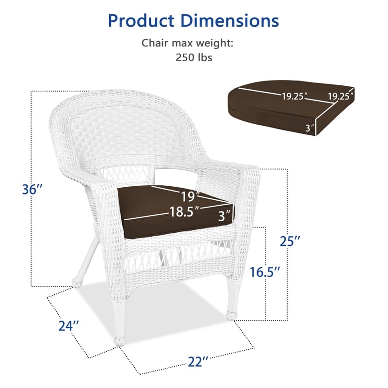 Jeco Wicker Chair in White with Brown Cushion (Set of 2)
