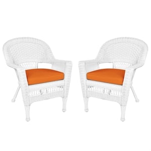 Jeco Wicker Chair in White with Orange Cushion (Set of 2)