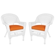 Jeco Wicker Chair in White with Orange Cushion (Set of 2)