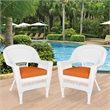 Jeco Wicker Chair in White with Orange Cushion (Set of 2)