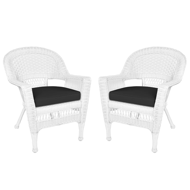 Jeco Wicker Chair in White with Black Cushion (Set of 2)
