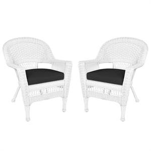 Jeco Wicker Chair in White with Black Cushion (Set of 2)