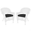 Jeco Wicker Chair in White with Black Cushion (Set of 2)