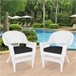 Jeco Wicker Chair in White with Black Cushion (Set of 2)