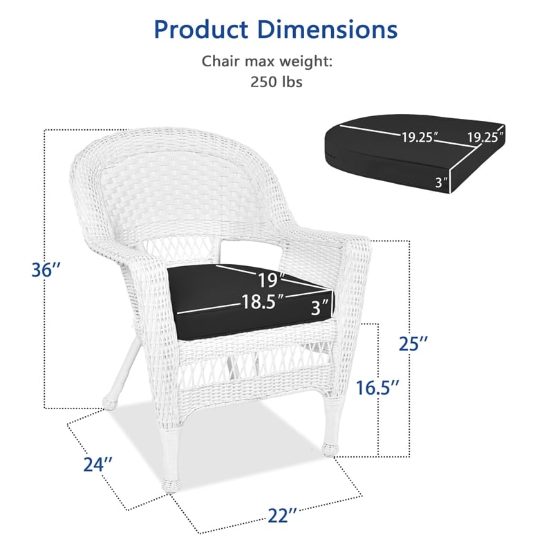 Jeco Wicker Chair in White with Black Cushion (Set of 2)