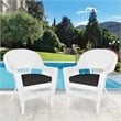 Jeco Wicker Chair in White with Black Cushion (Set of 2)