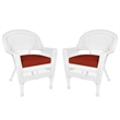 Jeco Wicker Chair in White with Red Cushion (Set of 2)