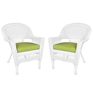 Jeco Wicker Chair in White with Green Cushion (Set of 2)