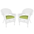 Jeco Wicker Chair in White with Green Cushion (Set of 2)