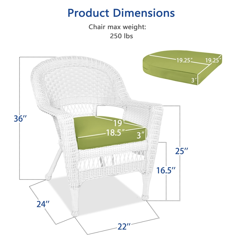 Jeco Wicker Chair in White with Green Cushion (Set of 2)