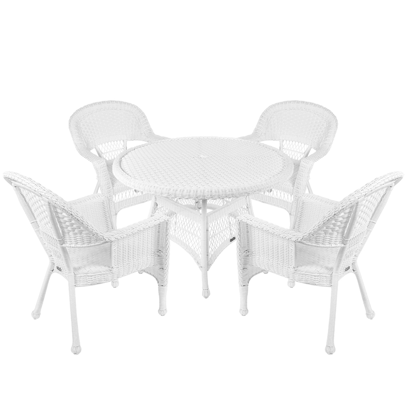 Jeco 5 Piece Resin Wicker Outdoor Patio Dining Set in White