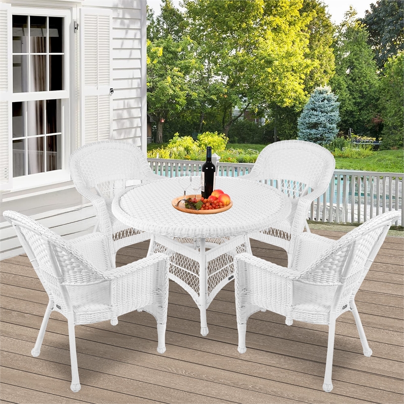 Jeco 5 Piece Resin Wicker Outdoor Patio Dining Set in White