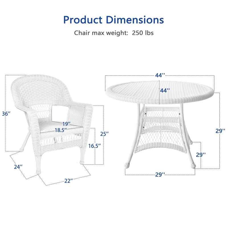 Jeco 5 Piece Resin Wicker Outdoor Patio Dining Set in White