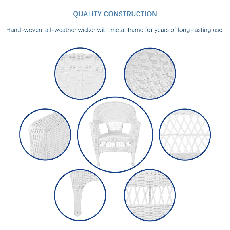 Jeco 5 Piece Resin Wicker Outdoor Patio Dining Set in White