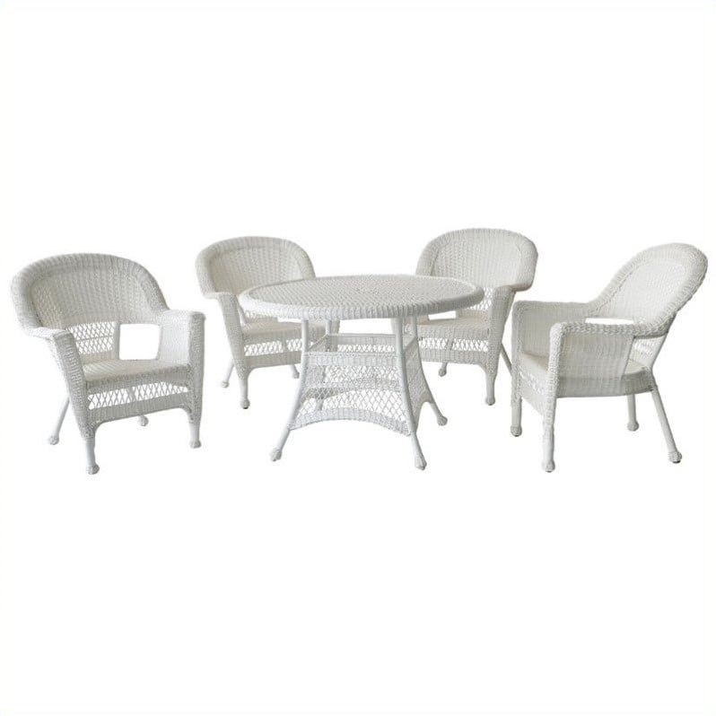 Jeco 5 Piece Resin Wicker Outdoor Patio Dining Set in White