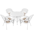 Jeco 5 Piece Resin Wicker Outdoor Patio Dining Set in White with Tan Cushion