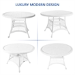 Jeco 5 Piece Resin Wicker Outdoor Patio Dining Set in White with Tan Cushion