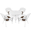 Jeco 5 Piece Resin Wicker Outdoor Patio Dining Set in White with Brown Cushion