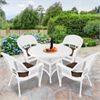 Jeco 5 Piece Resin Wicker Outdoor Patio Dining Set in White with Brown Cushion