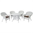 Jeco 5 Piece Resin Wicker Outdoor Patio Dining Set in White with Brown Cushion