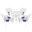 Jeco 5 Piece Resin Wicker Outdoor Patio Dining Set in White with Blue Cushion