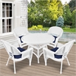 Jeco 5 Piece Resin Wicker Outdoor Patio Dining Set in White with Blue Cushion