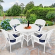 Jeco 5 Piece Resin Wicker Outdoor Patio Dining Set in White with Blue Cushion