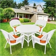 Jeco 5 Piece Resin Wicker Outdoor Patio Dining Set in White with Orange Cushion