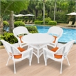 Jeco 5 Piece Resin Wicker Outdoor Patio Dining Set in White with Orange Cushion