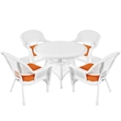 Jeco 5 Piece Resin Wicker Outdoor Patio Dining Set in White with Orange Cushion