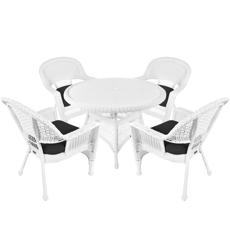 Jeco 5 Piece Resin Wicker Outdoor Patio Dining Set in White with Black Cushion